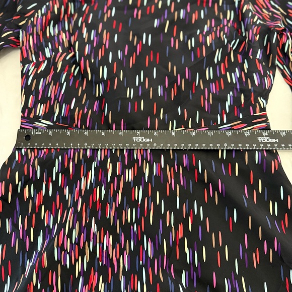 Shoshanna Silk Fit & Flare Dress Black Multicolor Confetti Print Long Sleeve Sz4 - Picture 10 of 12